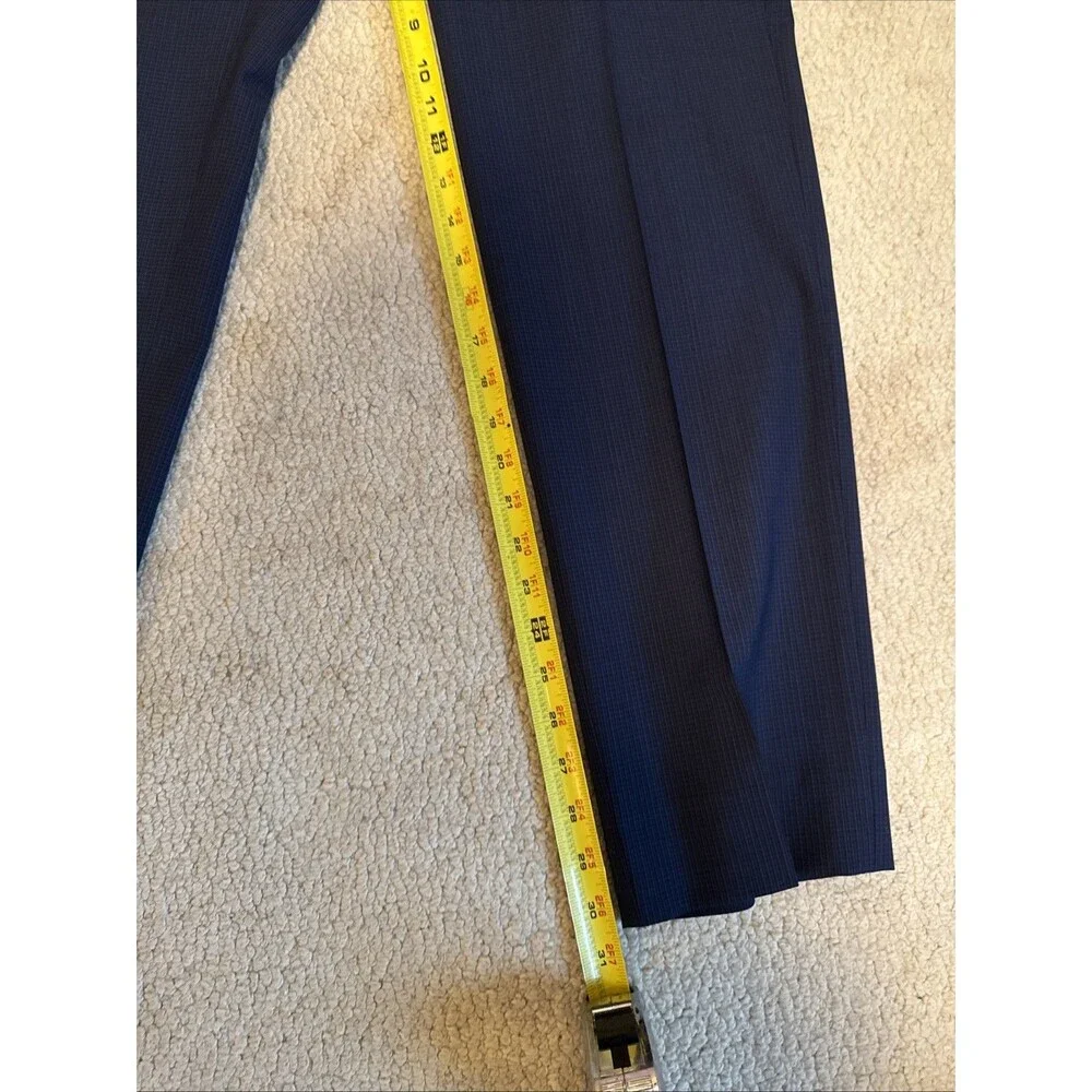 Theory Mayer Blue Wool Pattern Plaid Stretch Suit Pants | 33W - Picture 13 of 16